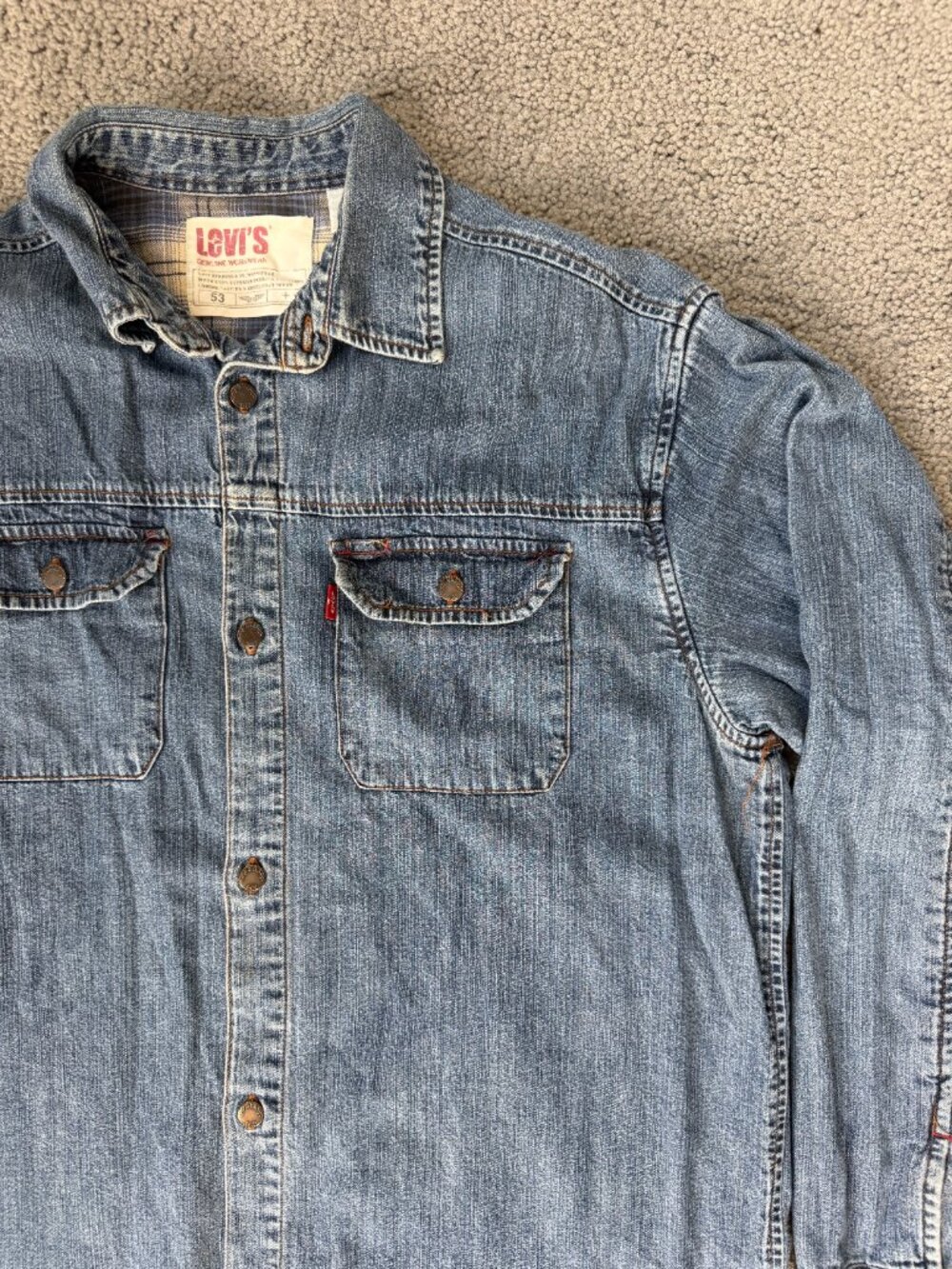 Levi’s Vintage Genuine Workwear Flannel Lined Denim Shirt Jacket Blue Shacket M - Picture 2 of 9